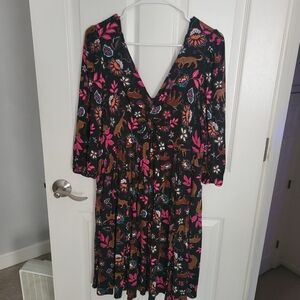 Torrid Black and Pink Animal And Floral 3/4 Sleeve Dress Size 00 EUC